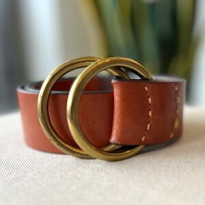 Gap Brown Patina Leather Belt Medium Brass Rings Vintage Y2K
